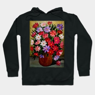 A beautiful bouquet of mixed flowers in a gold vase Hoodie